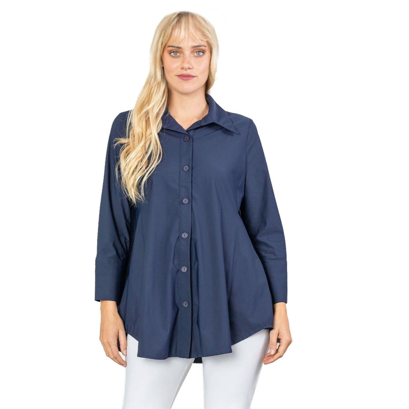 IC Collection Relaxed High-Low Blouse in Navy - 3778B-NVY - Size S