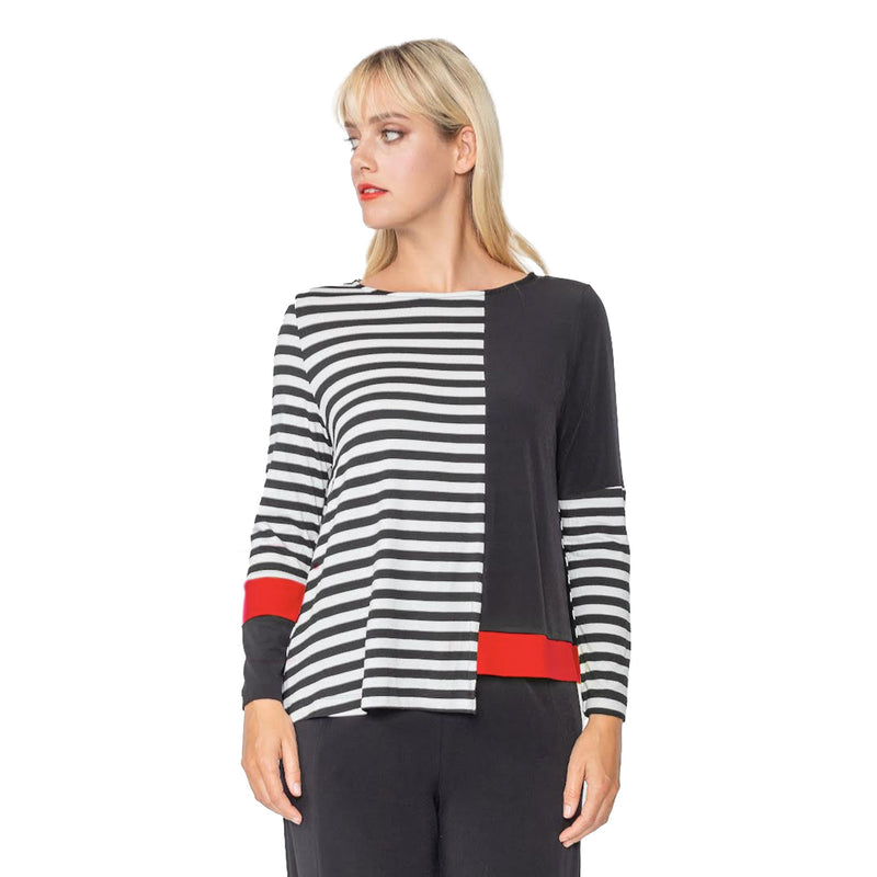 IC Collection Striped Top in Black/White/Red - 5526T-RD