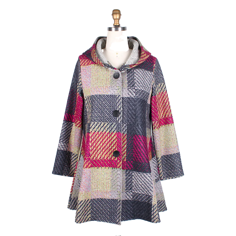 Damee Plaid Hooded Coat in Fuchsia/Multi - 4758-FCH - Size XL Only!