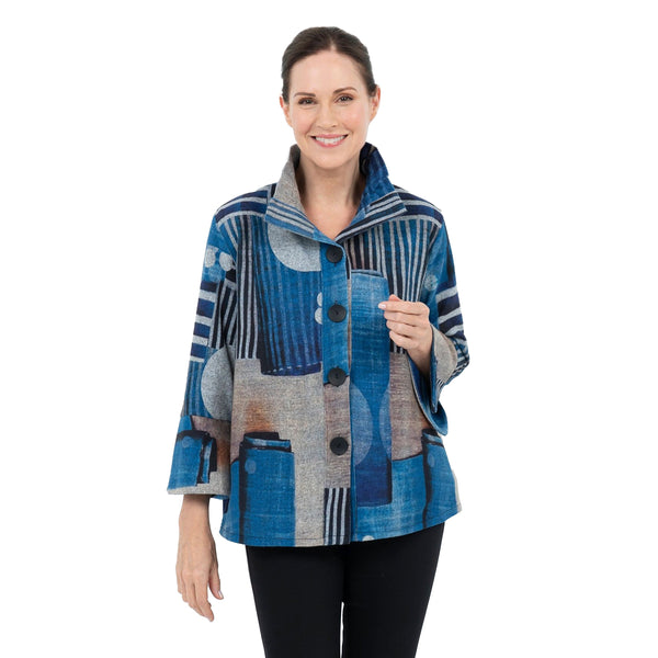 Damee Circle & Stripe Sweater Jacket in Blue/Multi - 4769-BLU - Size S & XXL Only!
