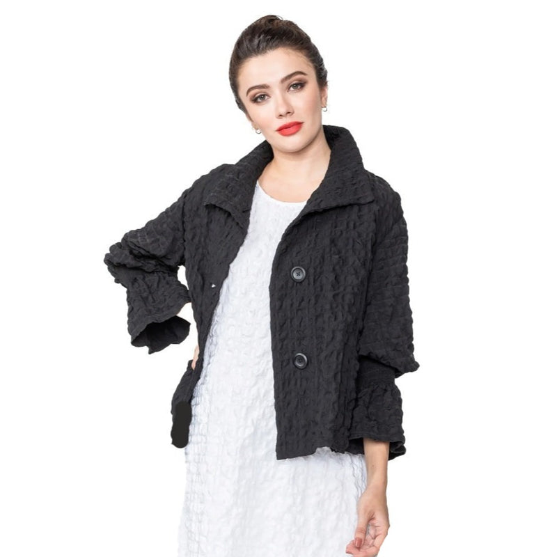 IC Collection Pucker Weave Jacket in Black - 4359J-BK - Size M Only!