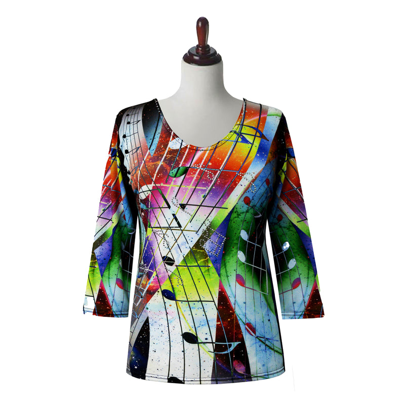 Valentina "Musical Notes" V-Neck Top in Multi - 25027 - Size 1X Only!