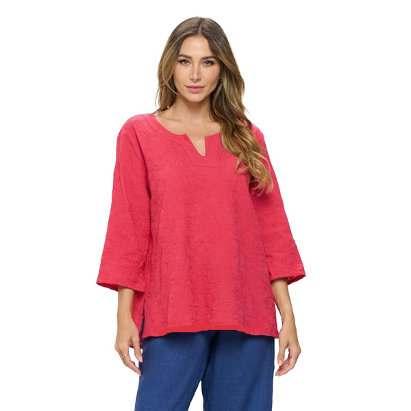 Focus Floral Embroidered Voile Top in Fruit Punch - EC-420-FRT