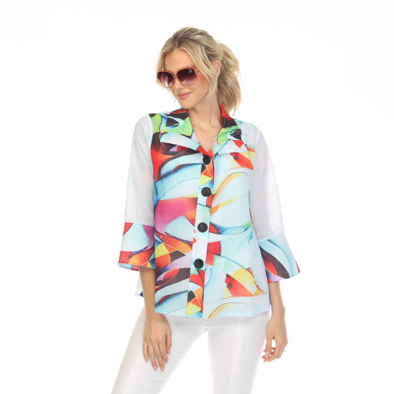 Damee Abstract Watercolor Print Jacket in Blue/Multi - 4740-MLT - Size S & XL Only!