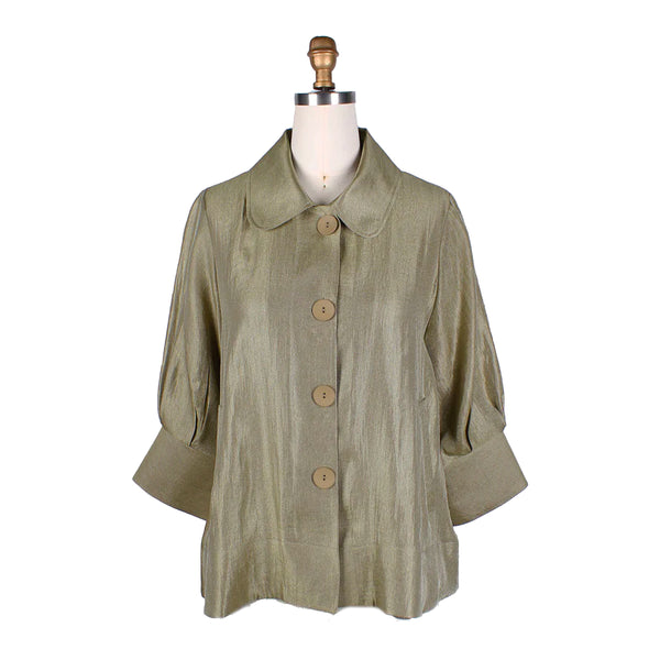 Damee Button Front Short Swing Jacket in Olive - 4741-OLV