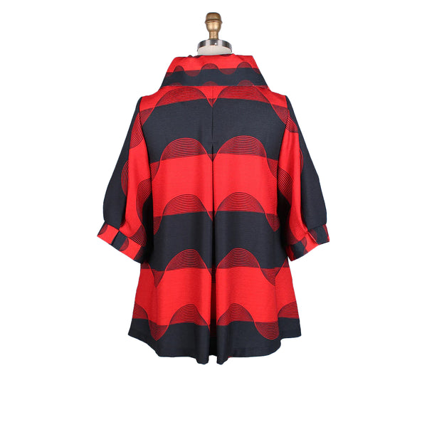 Damee Wave-Print Swing Jacket in Red & Black- 4782-RD - Size S Only!