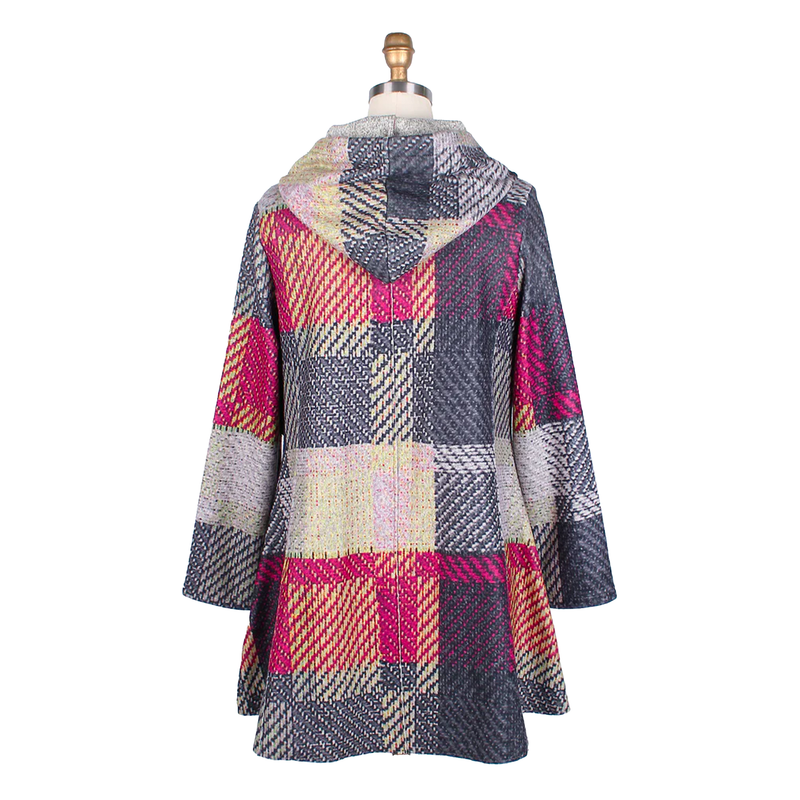 Damee Plaid Hooded Coat in Fuchsia/Multi - 4758-FCH - Size XL Only!