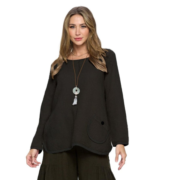 Focus Waffle Pocket Tunic Top in Black - FW136-BK - Size M Only!