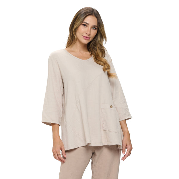 Focus Fashions V-Neck Tunic in Soy Latte - CD-214-SL