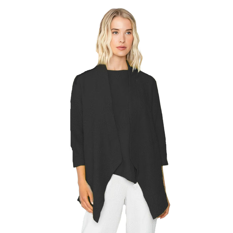IC Collection Textured Open Front Cardigan in Black - 5714J-BLK