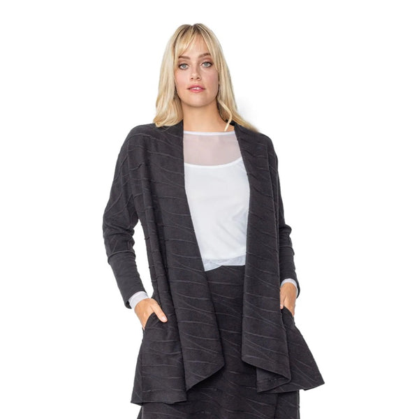 IC Collection Two-Tone Textured Cardigan in Black - 5386J-BLK
