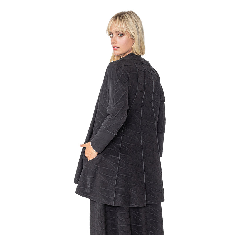 IC Collection Two-Tone Textured Cardigan in Black - 5386J-BLK