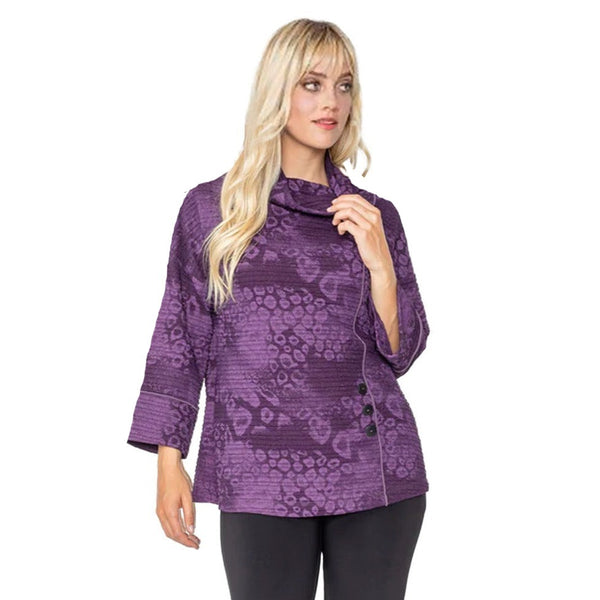 IC Collection Textured Dot Print Cowl-Neck Top in Plum - 5396T-PLM