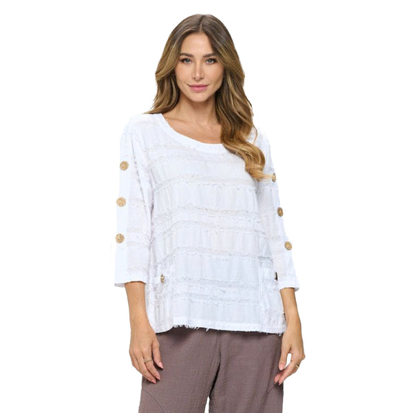 Focus Fashion Fringe-Trim Voile Top in White - FR-102-WT