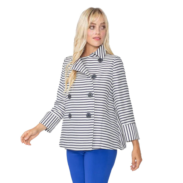IC Collection Striped Double-Breasted Jacket in Navy & White - 5508J - Size XL & XXL Only
