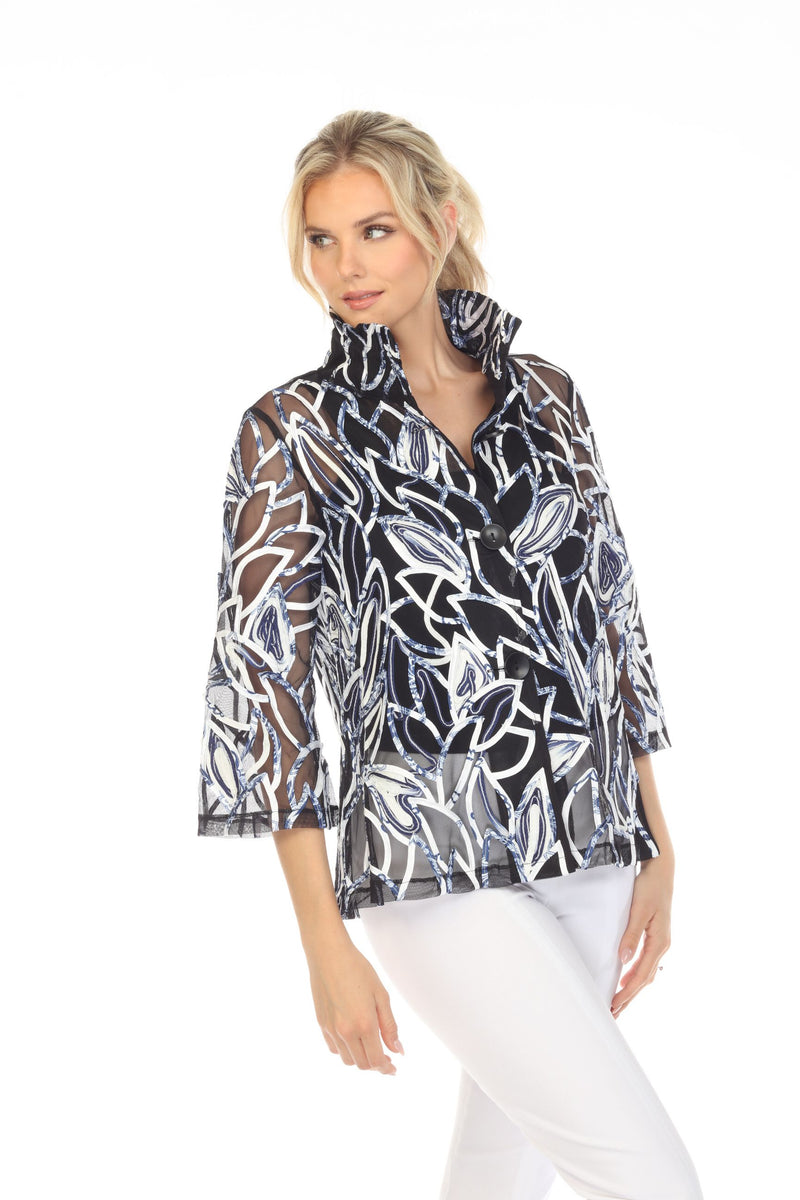 Damee Two-Tone Soutache Leaf Design Jacket in Blue - 2379-BLU