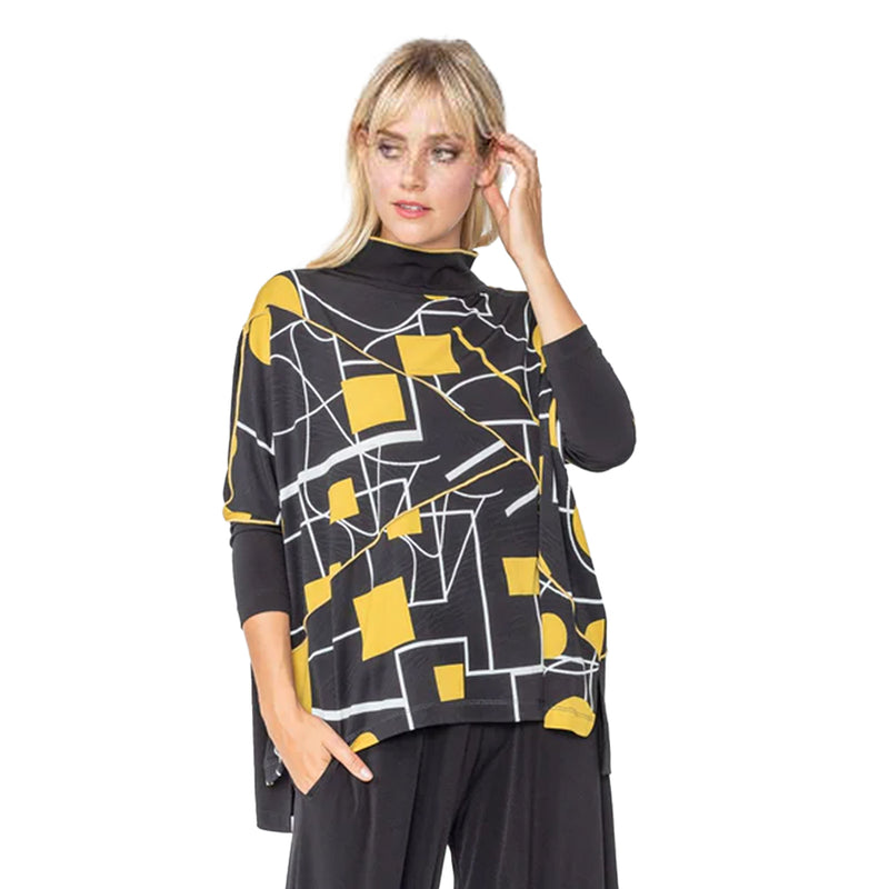 IC Collection Geometric-Print High-Low Tunic Top in Mustard - 5564T