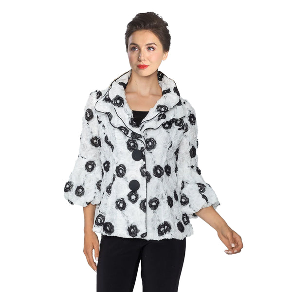 IC Collection 3D Floral Jacket in White/Black - 5619J - Size L Only!