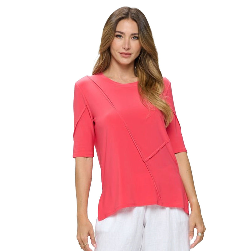 Focus by JJ Raw-Edge Trim Jersey Top in Papaya - IT-285-PPY -Size XL Only!