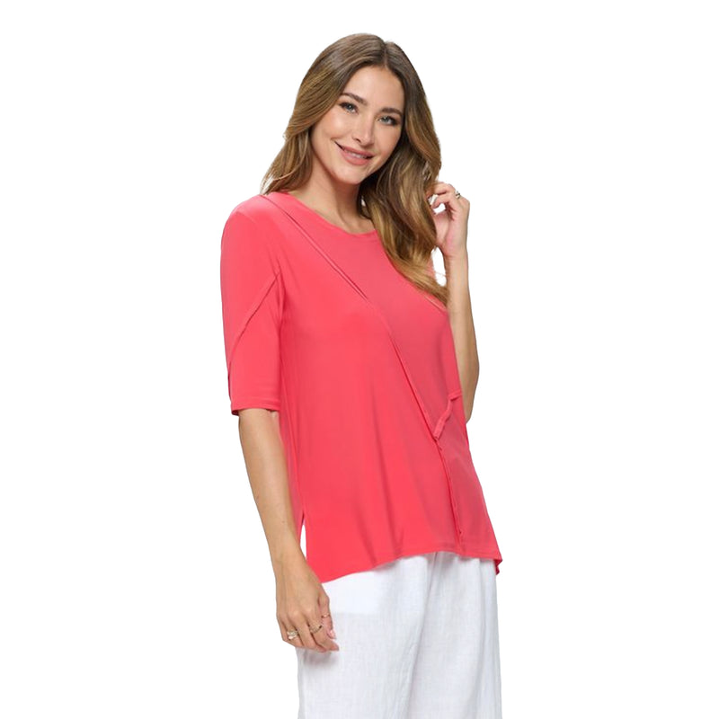 Focus by JJ Raw-Edge Trim Jersey Top in Papaya - IT-285-PPY -Size XL Only!