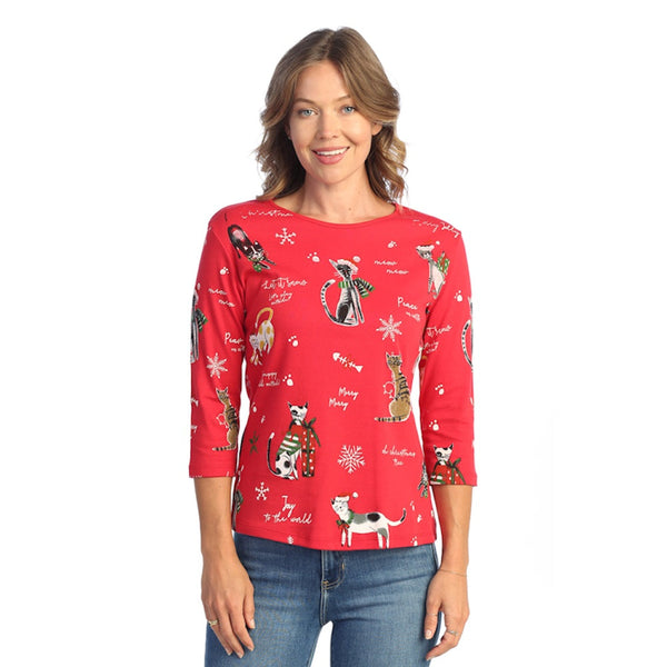 Jess & Jane "Meow Christmas" Abstract Print Cotton Top - 14-1768