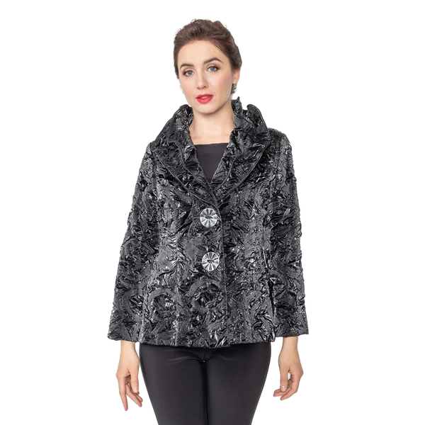 IC Collection Shiny Textured Crinkle Jacket in Black - 5505J - Sizes L - XXL