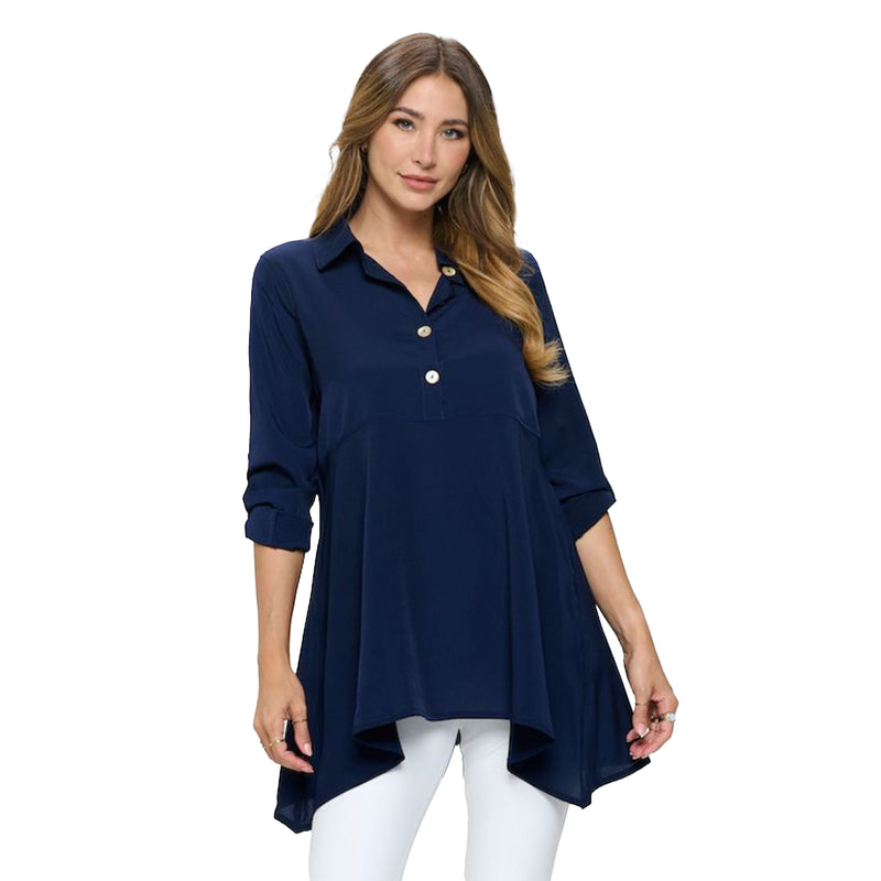 Focus by JJ Crepe De Chine Tunic in Navy - CD-118