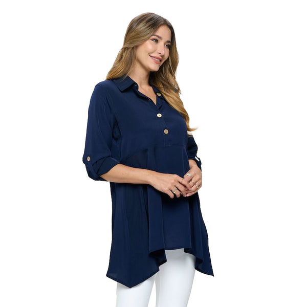 Focus by JJ Crepe De Chine Tunic in Navy - CD-118