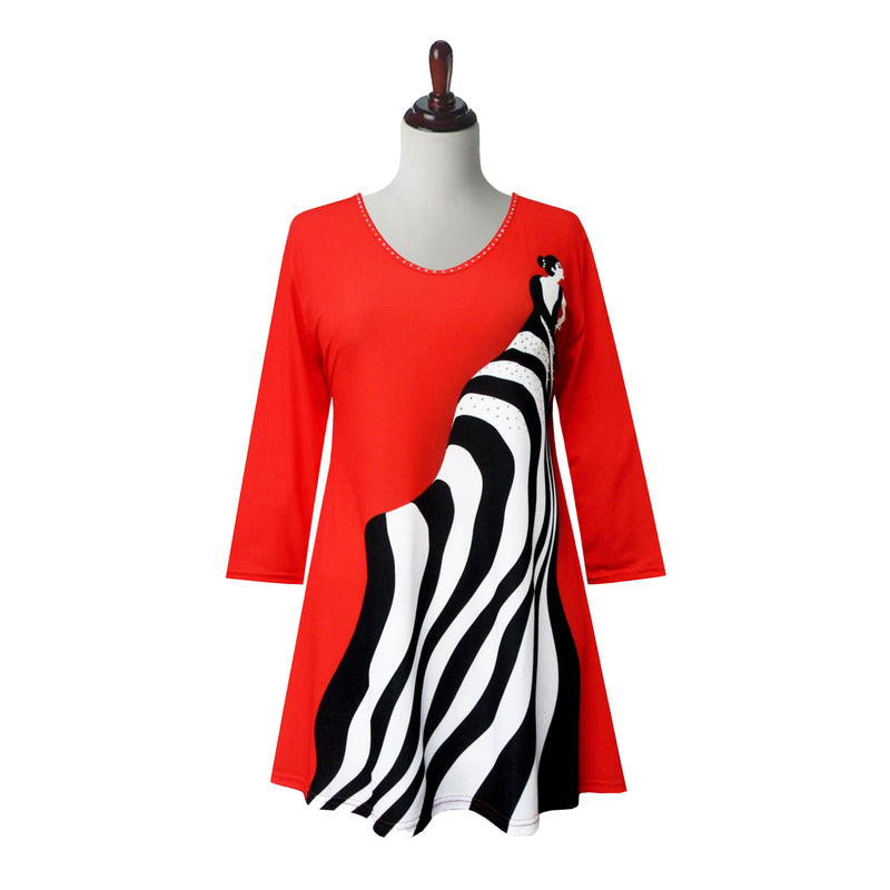 Valentina "Zebra Dream" V-Neck Tunic in Red, White & Black - 25600-TU