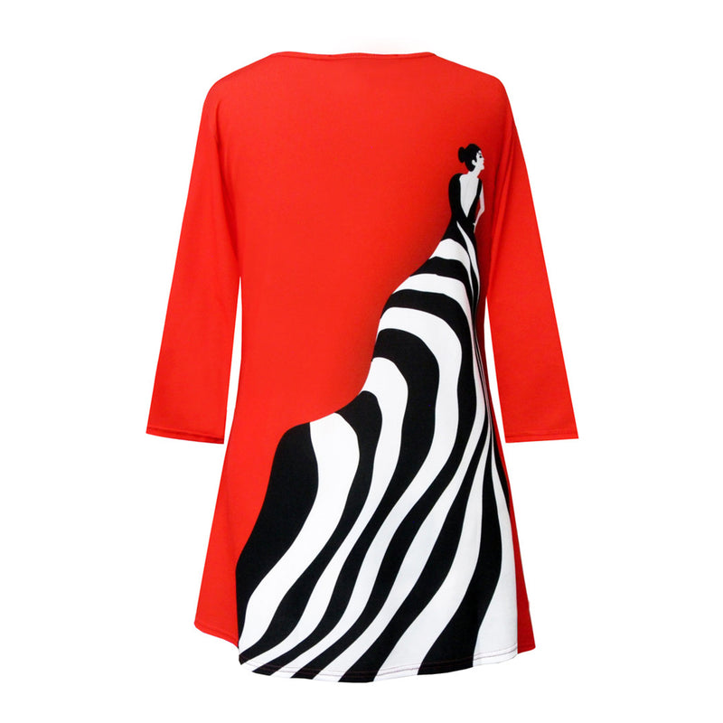 Valentina "Zebra Dream" V-Neck Tunic in Red, White & Black - 25600-TU