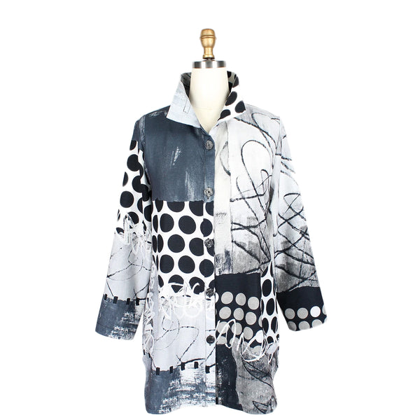 Damee Mixed-Print Long Shirt W/ Pockets - 7076-GRY - Size M Only!