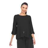 Textured Tonal Knit Button Top in Black - 3488-BLK