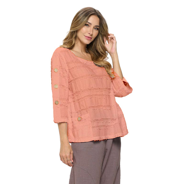 Focus Fashion Fringe-Trim Voile Top in Peach - FR-102-PCH - Sizes S & L Only!