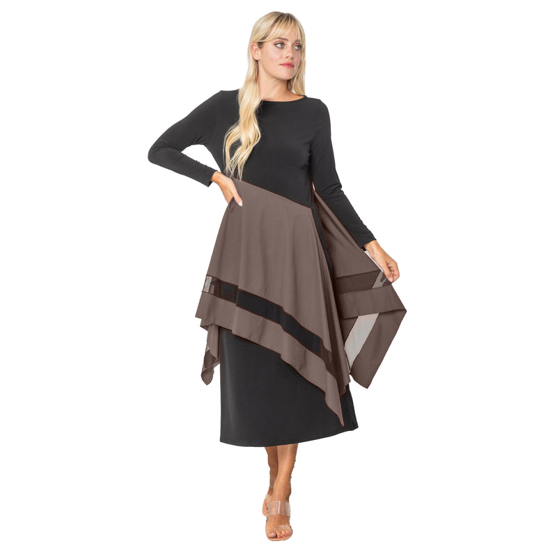 IC Collection Apron Midi Dress in Brown - 5610D-BRN