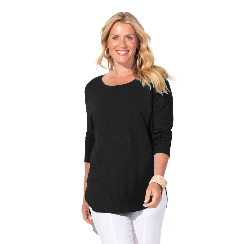 Escape by Habitat High-Low 3/4 Sleeve Top in Black - 10004-BLK