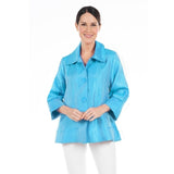 Solid Shimmery Button Front Jacket in Sky Blue - 4741-SKY