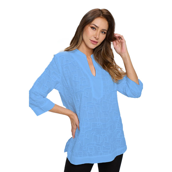 Focus Embroidered Tunic Top in French Blue - EC-426