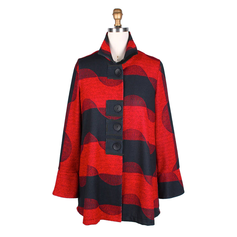 Damee Cozy Mid-Length Sweater Jacket in Red/Black - 4780-RD
