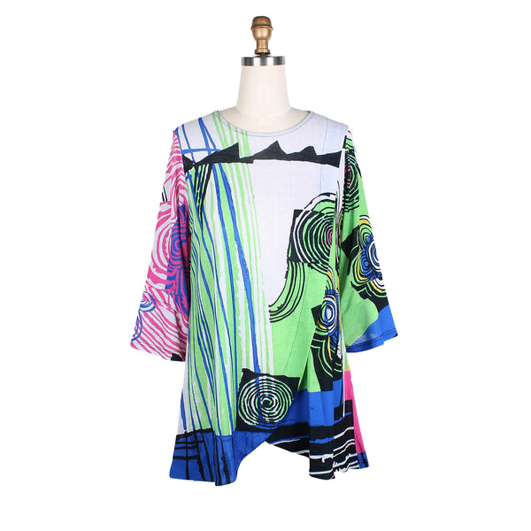 Damee Abstract Art-Print Tunic in Green Multi - 9194-GN