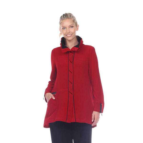 Button Front Jacket in Red/Black  - 9193-RD