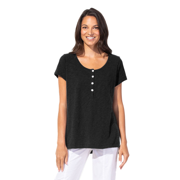 Escape by Habitat High-Low Short Sleeve Top in Black - 10005-BK - Sizes XS