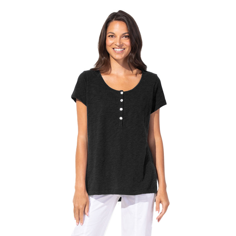 Escape by Habitat High-Low Short Sleeve Top in Black - 10005-BK - Sizes XS