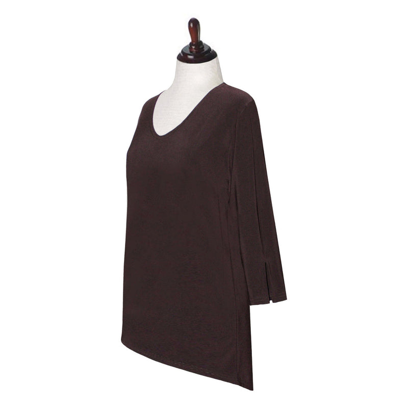 Valentina Signa  Solid V Neck Hi-Low Tunic Top in Brown - 15296- BRN - Limited Sizes!