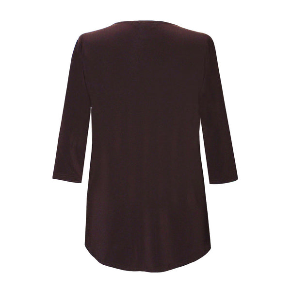 Valentina Signa  Solid V Neck Hi-Low Tunic Top in Brown - 15296- BRN - Limited Sizes!