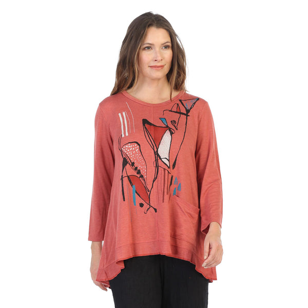 Jess & Jane "Muse" Abstract Soft Knit High-Low Tunic Top - BT1-1389 - Size S