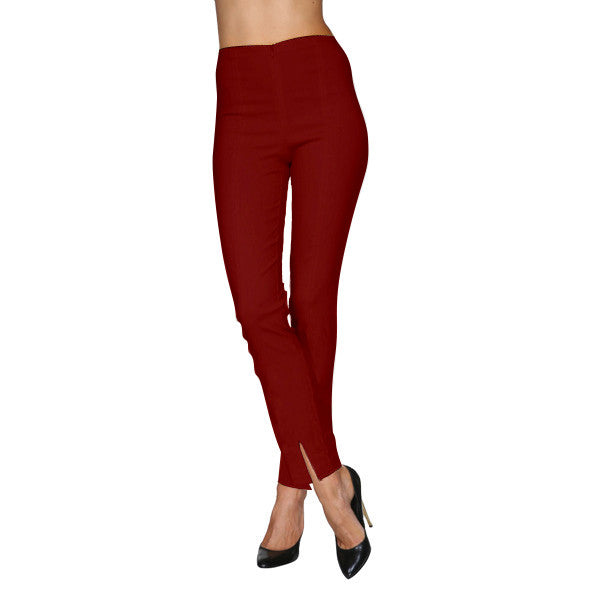 Mesmerize Pants with Front Ankle Slits and Front Zipper Front in Ruby - MA21-RUB
