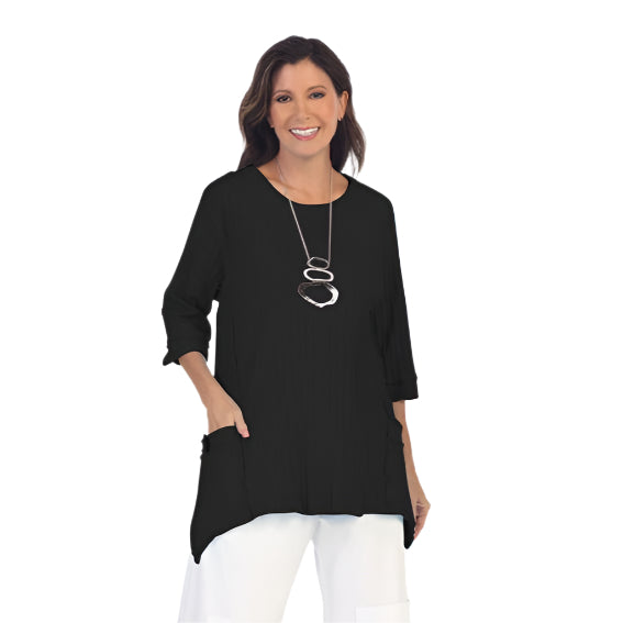 Patch-Pocket Ribbed Tunic in Black - CS-330-BLK