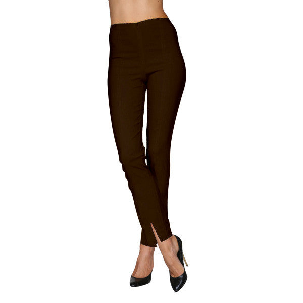 Mesmerize Pants with Front Ankle Slits and Front Zipper in Brown - MA21-BRN