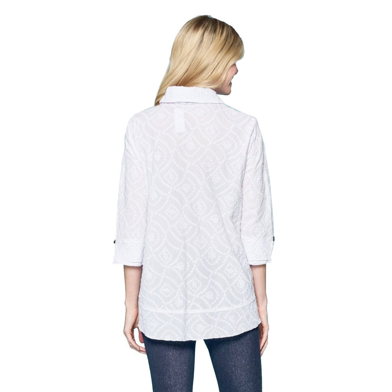 Focus Embroidered Cotton Voile Shirt in White - EC-104-WT