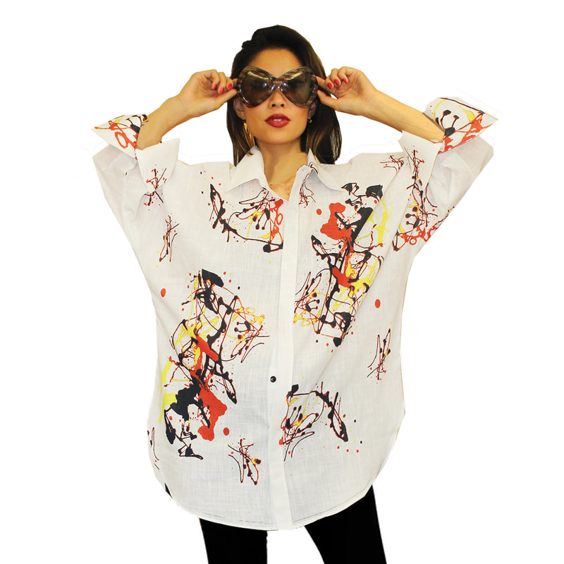 Dilemma Fashions Pollock Shirt in Multi on White - FCBS-169-PO
